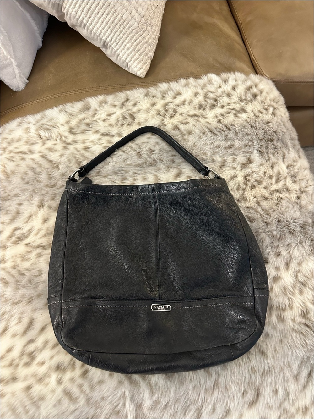 Coach Black Pebbled Genuine Leather Hobo Shoulder Bag